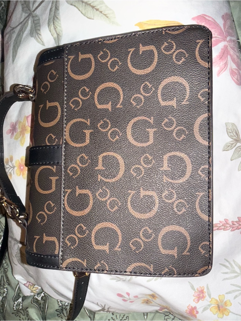 Guess Brown Monogram Crossbody Bag